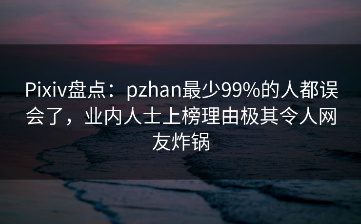 Pixiv盘点：pzhan最少99%的人都误会了，业内人士上榜理由极其令人网友炸锅