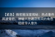【紧急】微密圈深度揭秘：热点事件风波背后，神秘人在酒店房间的角色彻底令人意外