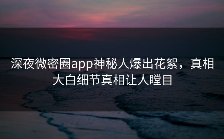 深夜微密圈app神秘人爆出花絮，真相大白细节真相让人瞠目