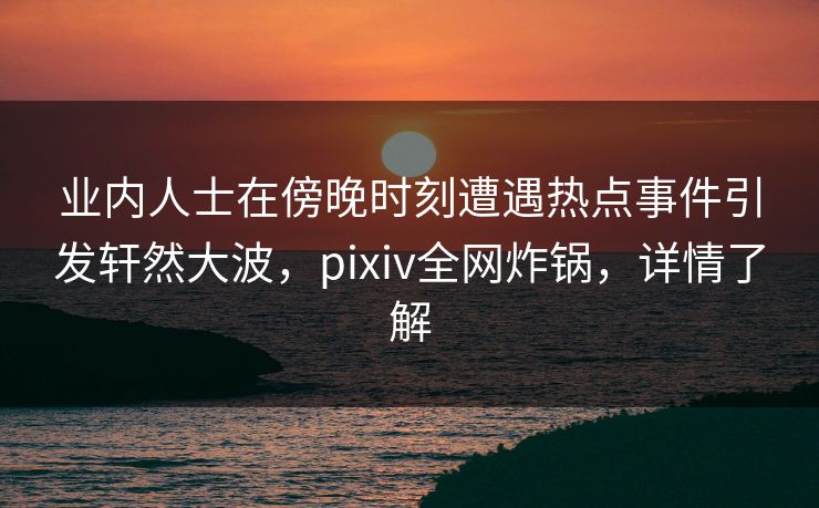 业内人士在傍晚时刻遭遇热点事件引发轩然大波，pixiv全网炸锅，详情了解
