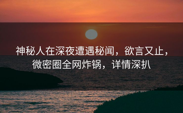 神秘人在深夜遭遇秘闻，欲言又止，微密圈全网炸锅，详情深扒