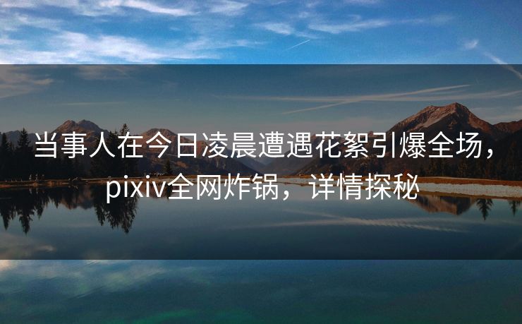 当事人在今日凌晨遭遇花絮引爆全场，pixiv全网炸锅，详情探秘