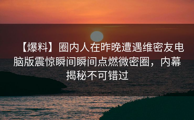 【爆料】圈内人在昨晚遭遇维密友电脑版震惊瞬间瞬间点燃微密圈，内幕揭秘不可错过